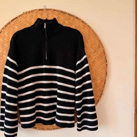 EDIKTED WOMEN BRETONS STRIPE QUARTER ZIP SWEATER NAUTICAL FISHERMANCORE PREPPY - Picture 7 of 16